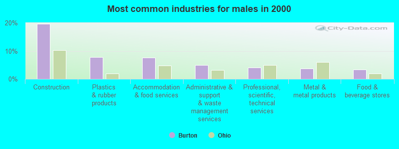 Most common industries for males in 2000