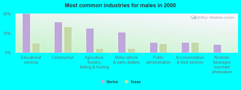 Most common industries for males in 2000