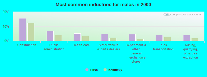 Most common industries for males in 2000