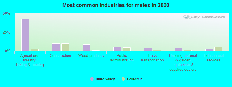 Most common industries for males in 2000