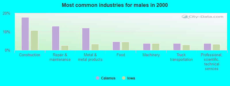 Most common industries for males in 2000