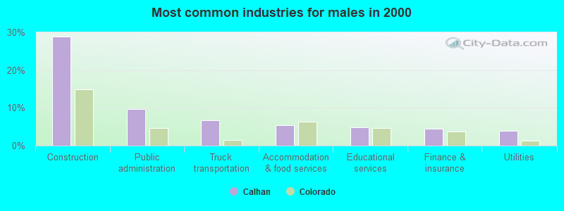 Most common industries for males in 2000