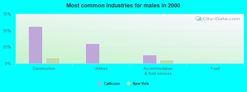 Most common industries for males in 2000