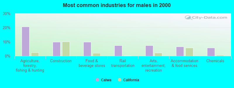 Most common industries for males in 2000