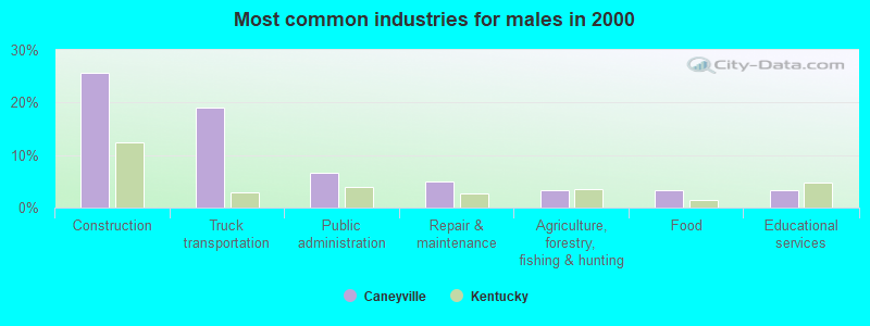 Most common industries for males in 2000