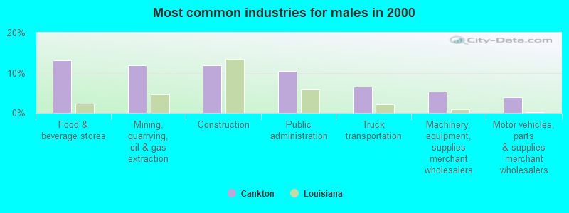 Most common industries for males in 2000