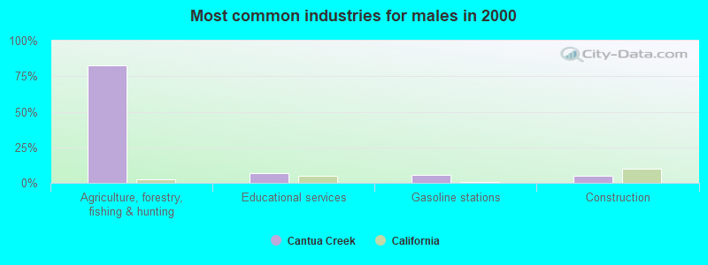 Most common industries for males in 2000