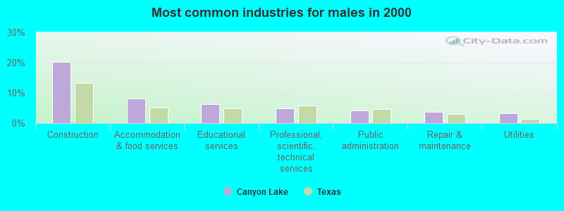 Most common industries for males in 2000