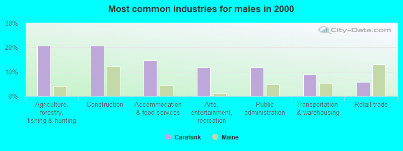 Most common industries for males in 2000