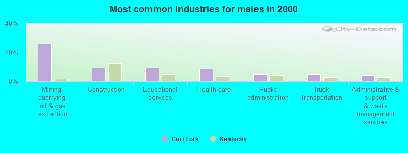 Most common industries for males in 2000