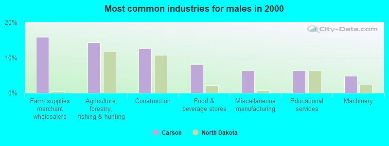 Most common industries for males in 2000