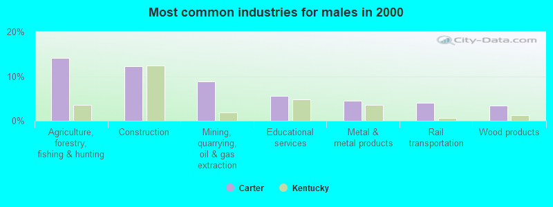 Most common industries for males in 2000