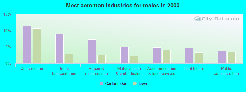 Most common industries for males in 2000