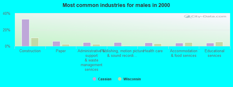 Most common industries for males in 2000