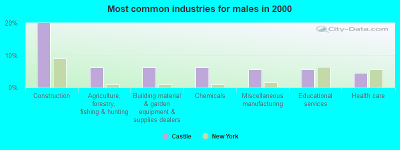 Most common industries for males in 2000