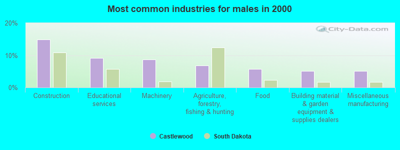 Most common industries for males in 2000