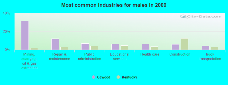 Most common industries for males in 2000