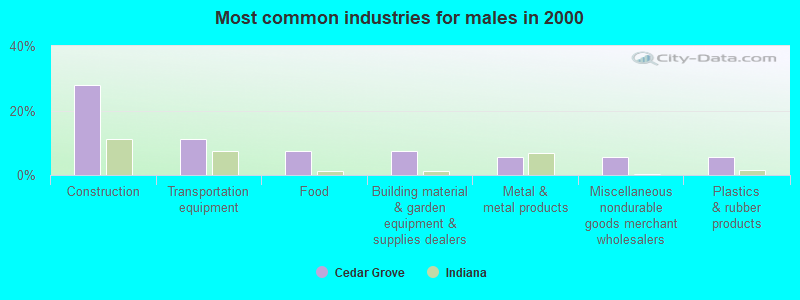 Most common industries for males in 2000