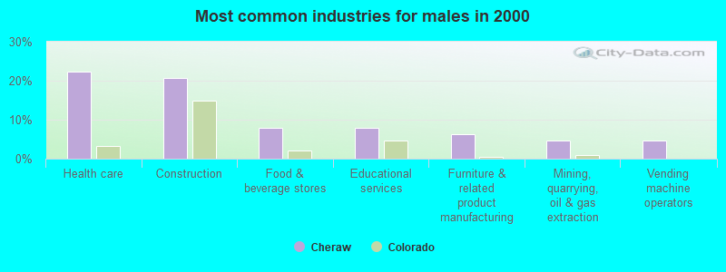 Most common industries for males in 2000