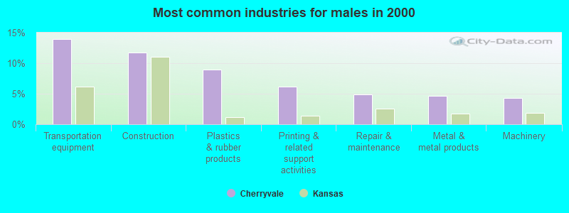 Most common industries for males in 2000