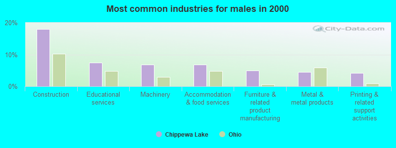 Most common industries for males in 2000