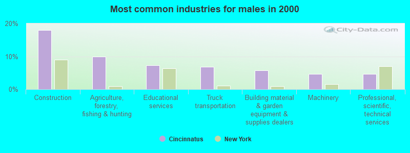 Most common industries for males in 2000