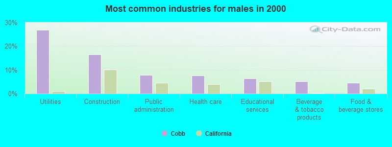 Most common industries for males in 2000