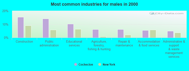 Most common industries for males in 2000