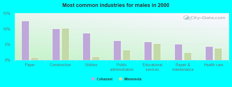 Most common industries for males in 2000