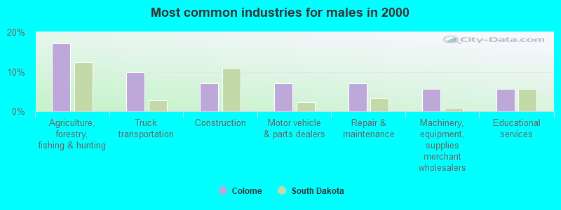 Most common industries for males in 2000