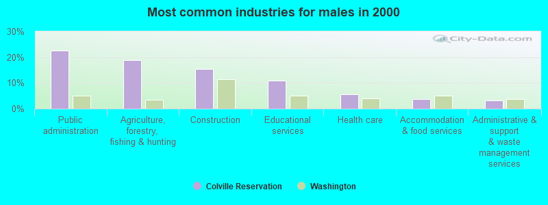 Most common industries for males in 2000