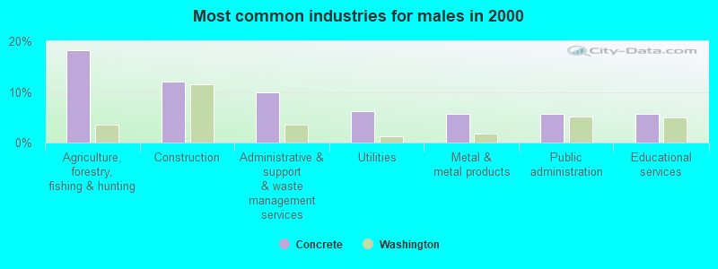 Most common industries for males in 2000