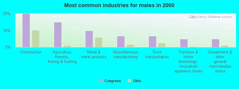 Most common industries for males in 2000