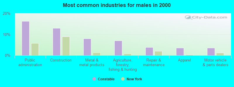 Most common industries for males in 2000