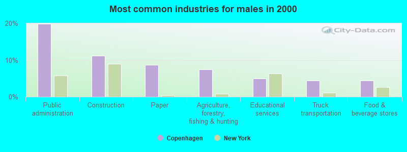 Most common industries for males in 2000