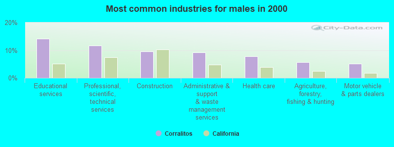 Most common industries for males in 2000