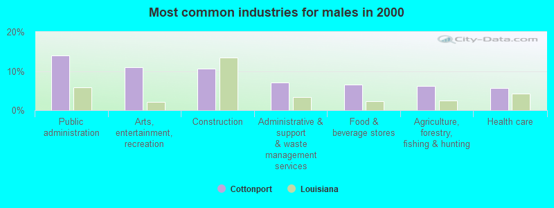 Most common industries for males in 2000