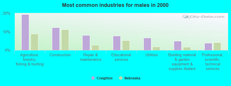 Most common industries for males in 2000