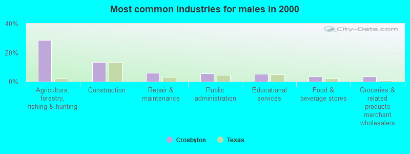 Most common industries for males in 2000