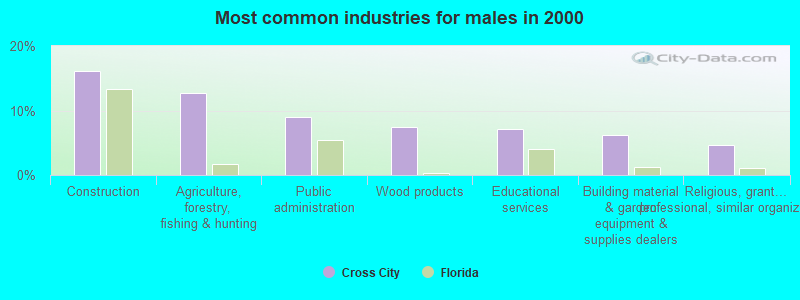 Most common industries for males in 2000