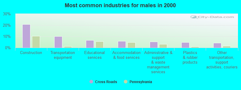 Most common industries for males in 2000