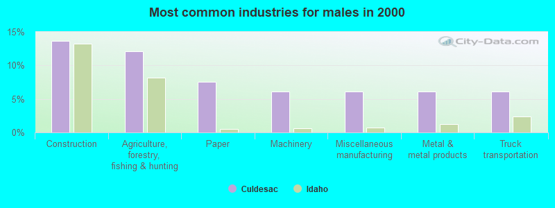 Most common industries for males in 2000