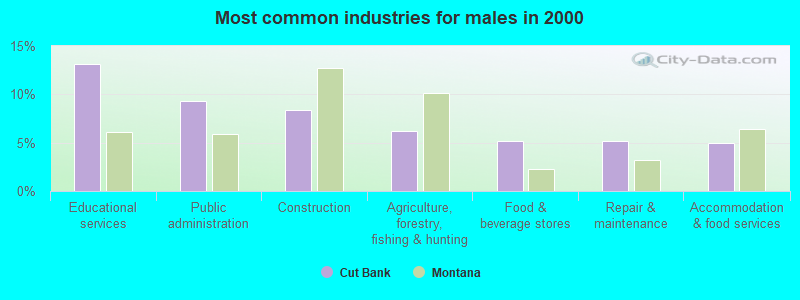 Most common industries for males 