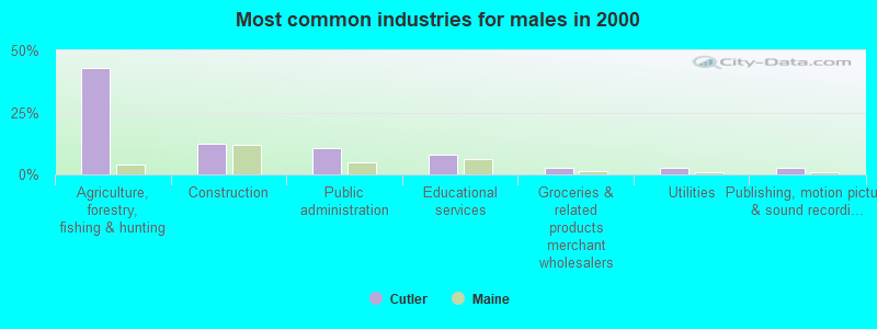 Most common industries for males in 2000