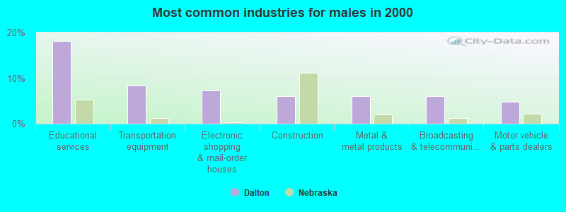 Most common industries for males in 2000