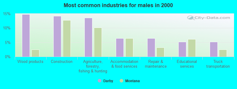 Most common industries for males in 2000