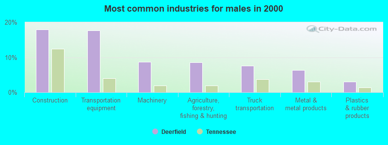 Most common industries for males in 2000