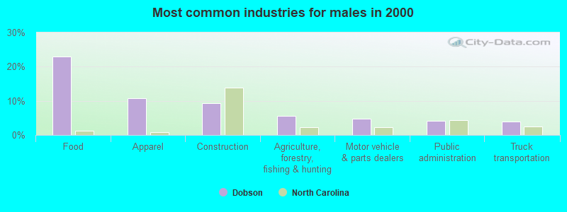 Most common industries for males in 2000