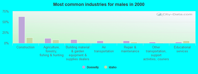 Most common industries for males in 2000