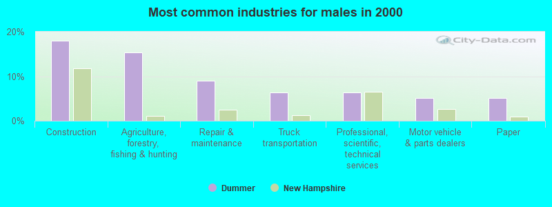 Most common industries for males in 2000